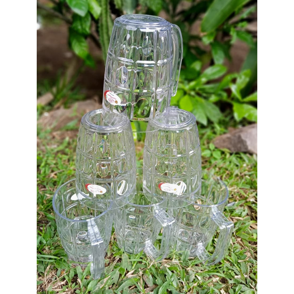 3pcs Gelas Akrilik Gagang Bening 480ml RPM -  Gelas Bening Tebal