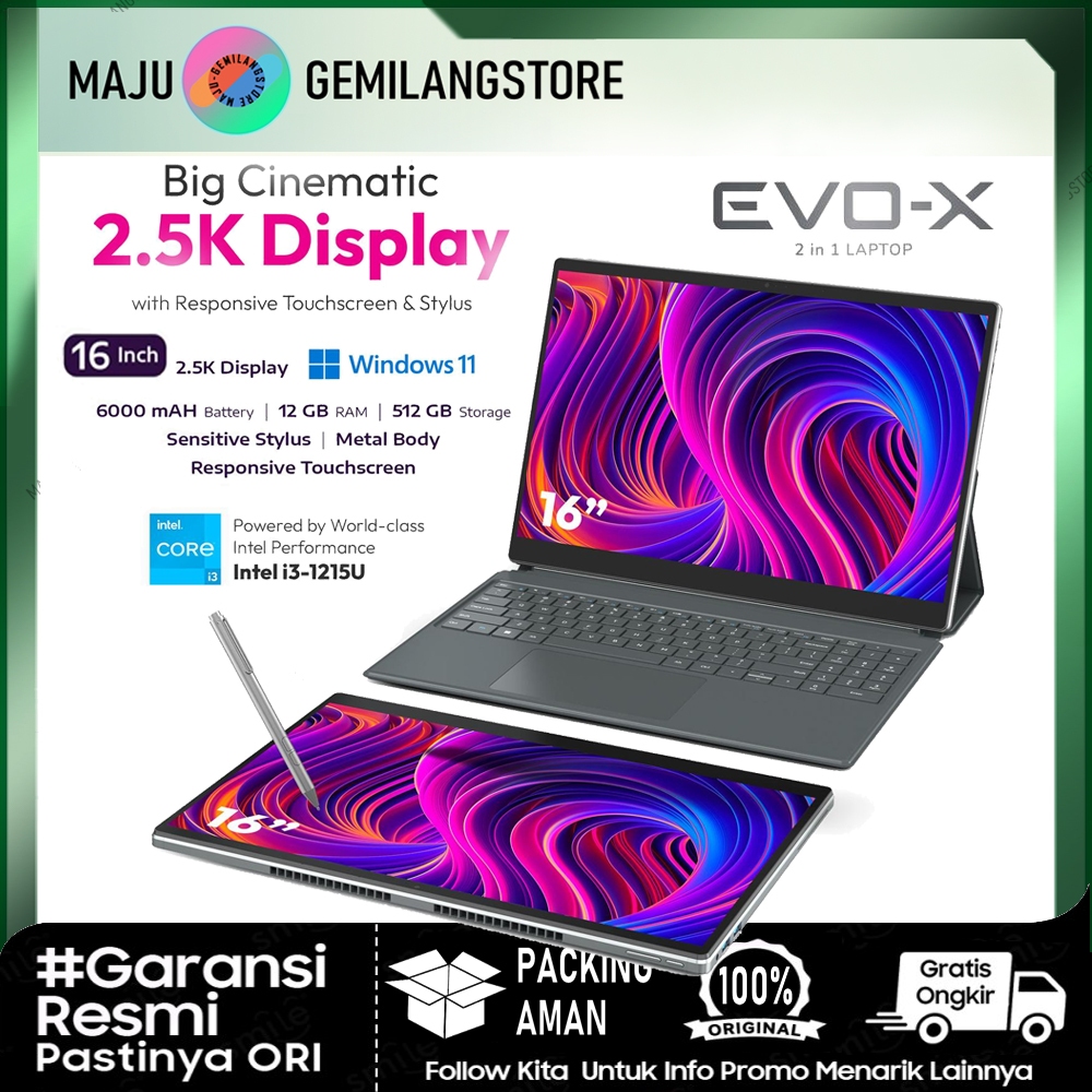 ADVAN Evo-X 16 Laptop Tablet 2 in 1 [ TABLET WINDOWS ] Intel Core i3-1215U - RAM 12GB/ SSD 512GB - L