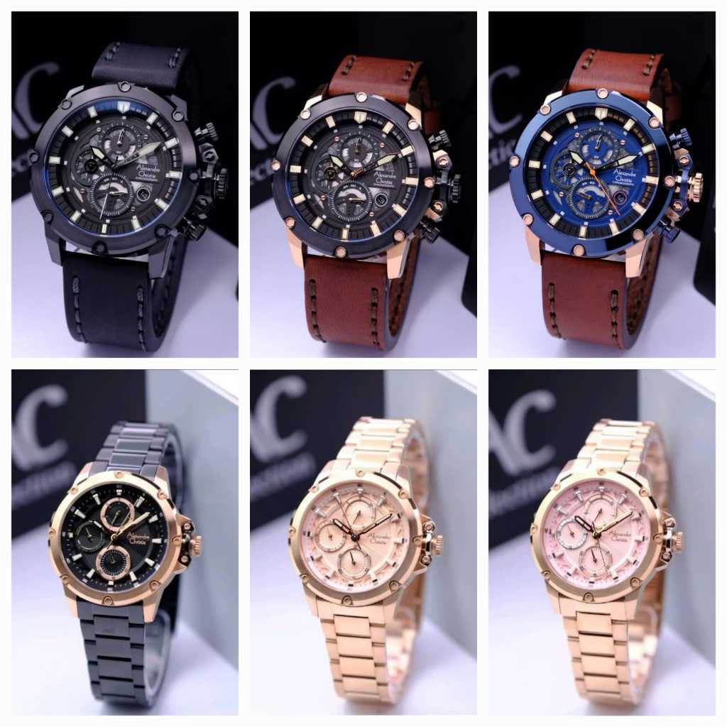 ORIGINAL Jam Tangan Pria Wanita Alexandre Christie Kulit / Leather AC6564 / AC 6564 Garansi Resmi