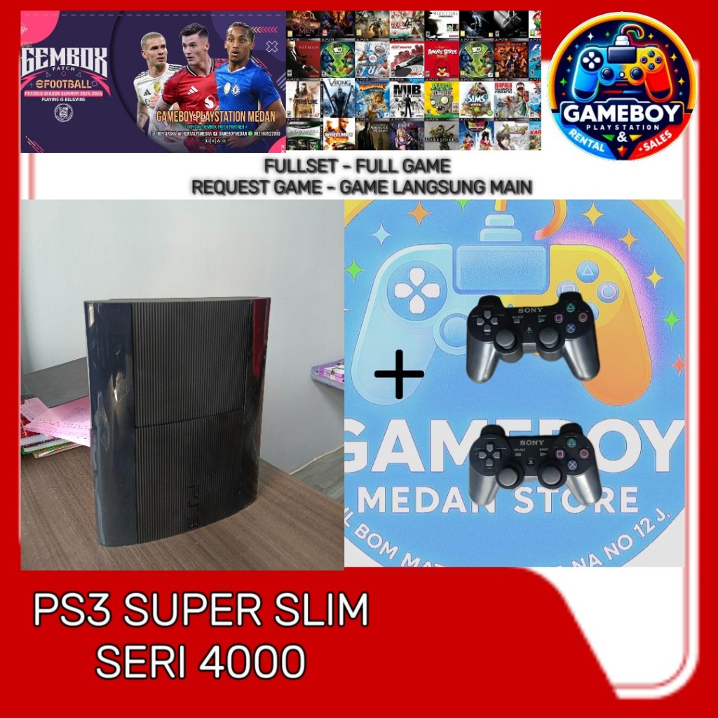 PS3 Super Slim Seri 4000 HDD 500GB | Fullset Lengkap | Fullgame Siap Main