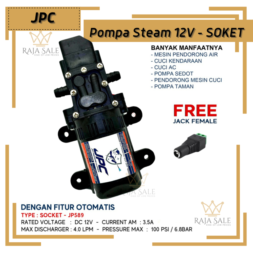 Pompa DC 12V JPC SOKET Alat Cuci Mobil Motor AC Jet Cleaner Pompa Steam, Pompa Steam Mini DC 12V