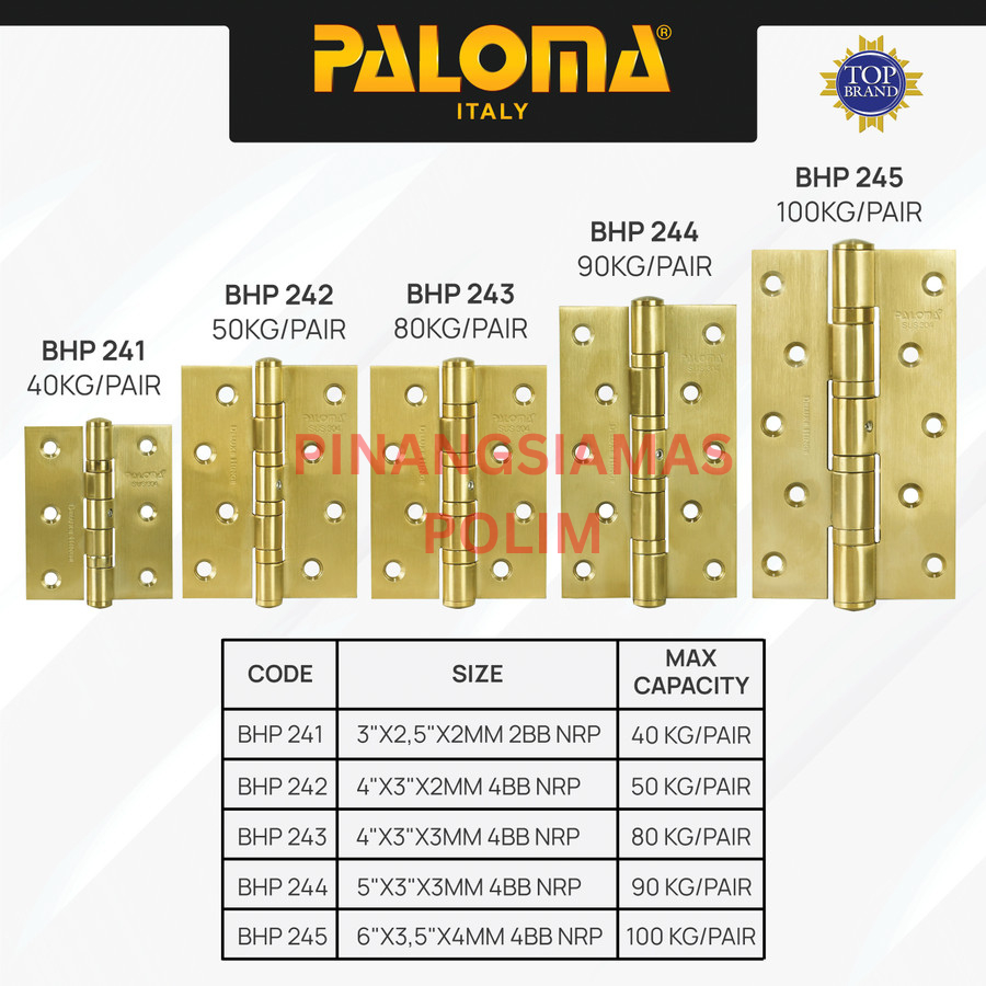 Paloma Engsel Satin Gold Emas Pintu Tahan Karat || Bhp 241