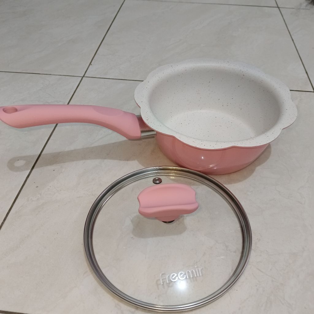 PANCI BUNGA FREEMIR PINK BEIGE 16 CM + TUTUP KACA