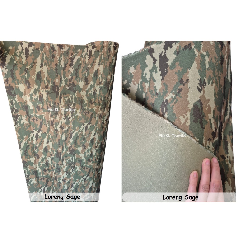 Kain Loreng Sage Green Loreng TNI Sage Green Bahan Loreng TNI AD Terbaru Ripstop Sage Green