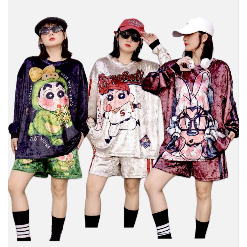 Setelan Bludru Lengan Panjang + celana Pendek velvet set