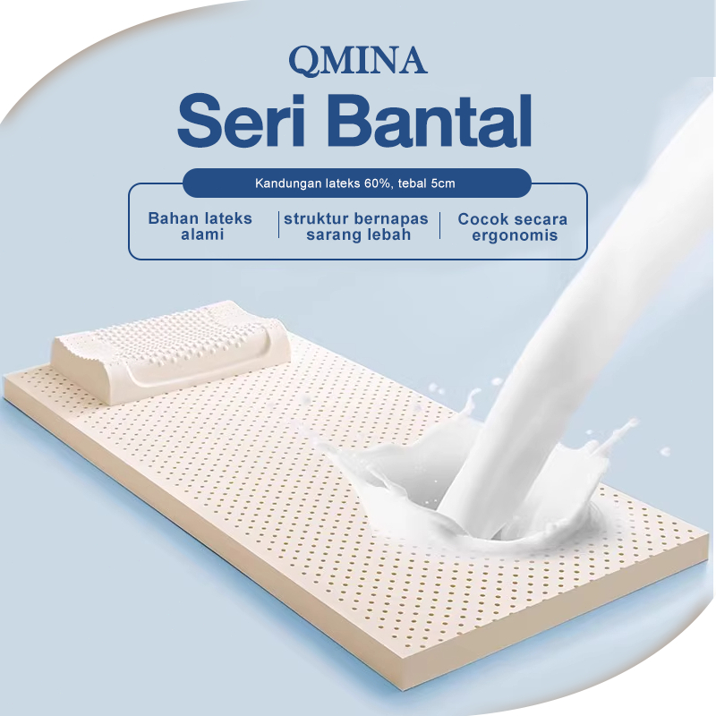 Qmian Kasur Natural Latex 100%  Ketebalan 5cm /7.5cm  Uk 90x200/120x200/160x200/180x200 Lembut, nyam