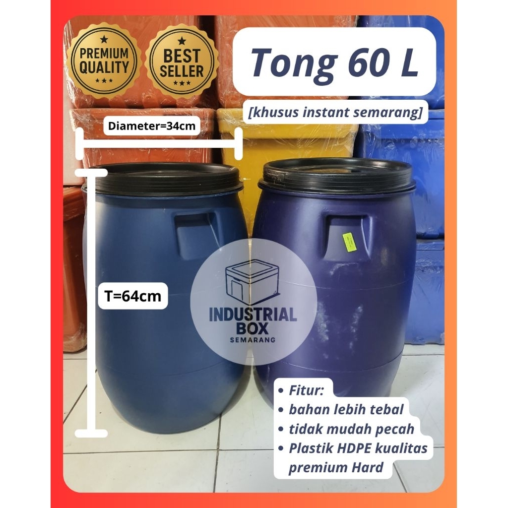 [KHUSUS INSTAN SEMARANG] Tong 60 Liter Premium Quality / Gentong plastik 60L Free Tutup / Drum Air A