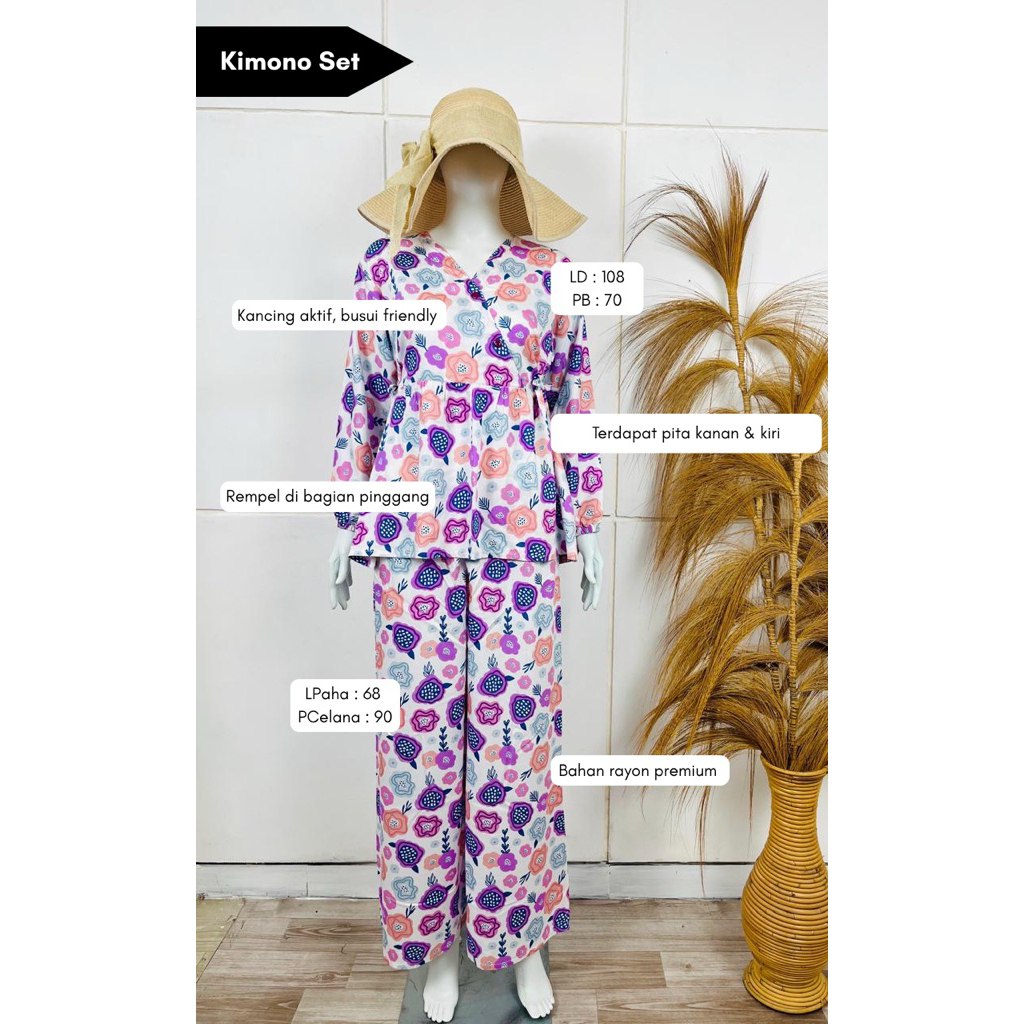 LITTLE ZEE | Gerai Al - Mecca Kimono Set | Piyama Tidur Panjang | Rayon Premium