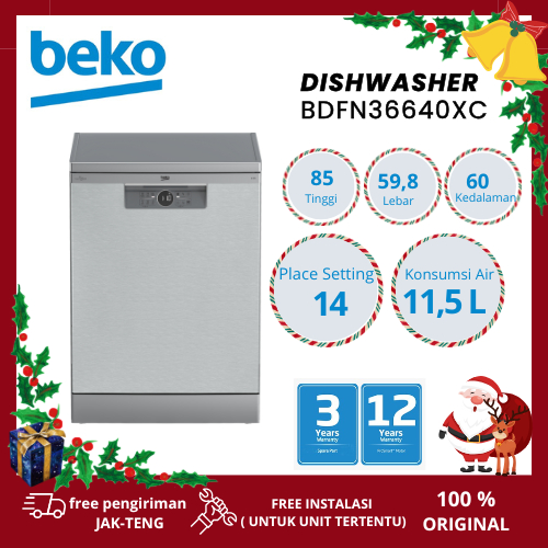 Beko BDFN36640XC Mesin Pencuci Piring Freestanding 16 Tempat Pengaturan, Pearl Inox