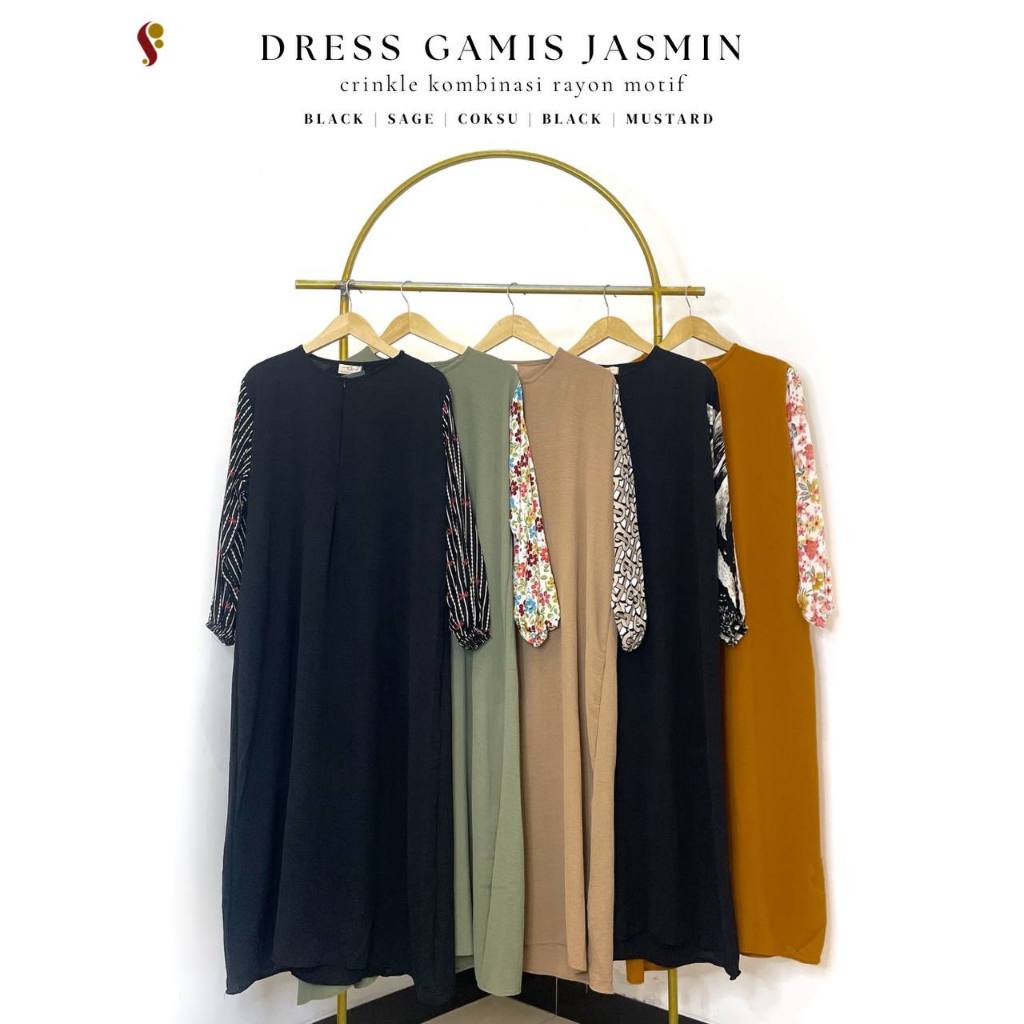 - DRESS - DRESS GAMIS JASMIN SIMPLE POLOS MIX MOTIF SIMPLE ELEGANT