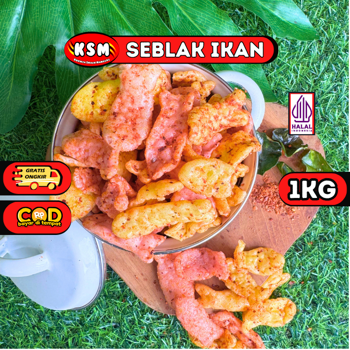 KSM - KERUPUK SEBLAK IKAN PEDAS DAUN JERUK / KERUPUK IKAN PEDAS 1000Gr (1Kg)