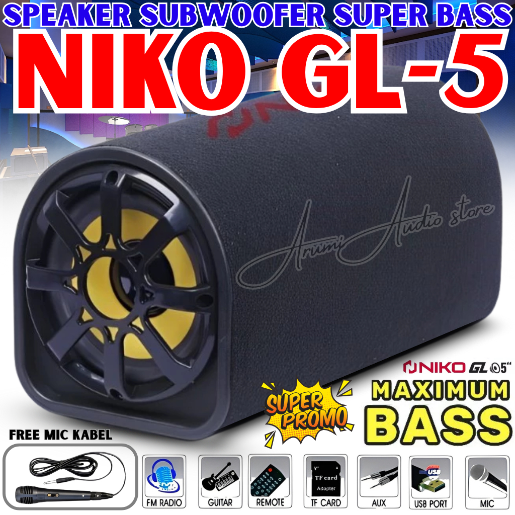 Free mic  GL5 Subwoofer Car Speaker 5 inch 30 Watt Speaker Tabung 5 inch | SpeAker Aktif | Salon Blu