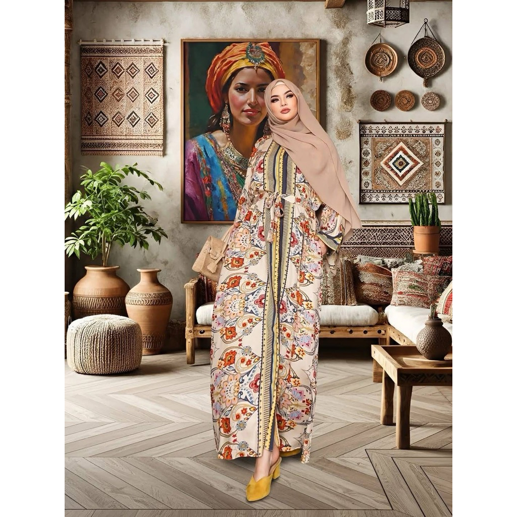 Fataya Collection El LALUNA Abaya - Bahan Kain Cotton Viscose