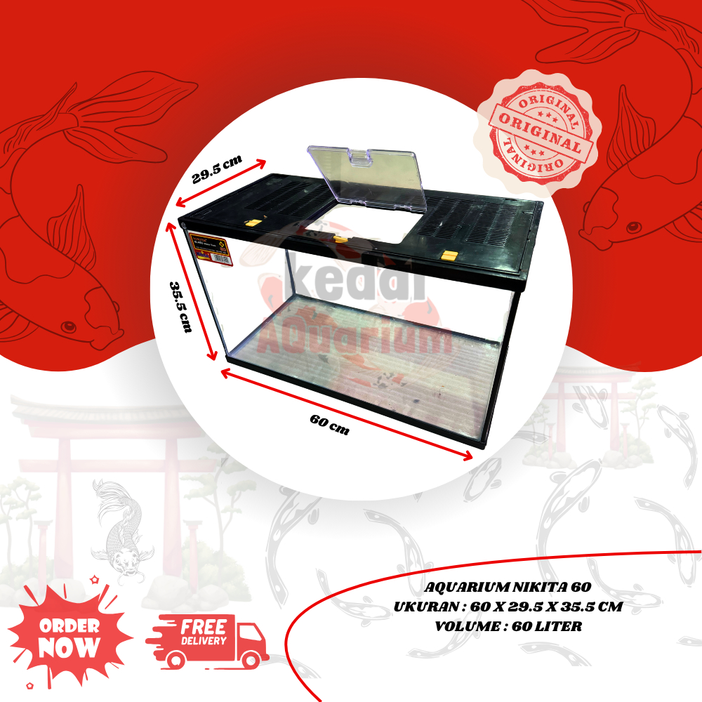 AQUARIUM NIKITA 60 UKURAN 60 x 30 x 36 CM GLASS WATER TANK AKUARIUM