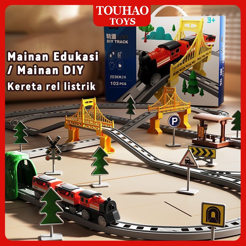Mainan Rel Panjang Perakitan Listrik Miniatur Rel Kereta Api Set Ukuran Besar Mainan Edukasi Anak