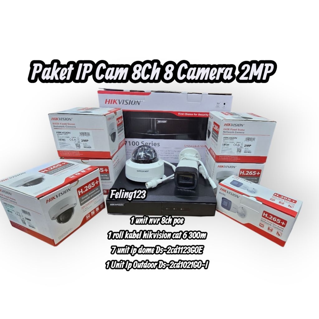 Paket IP Camera Hikvision CCTV 8Ch 2MP NVR 8Ch POE 8 Camera IP 2MP