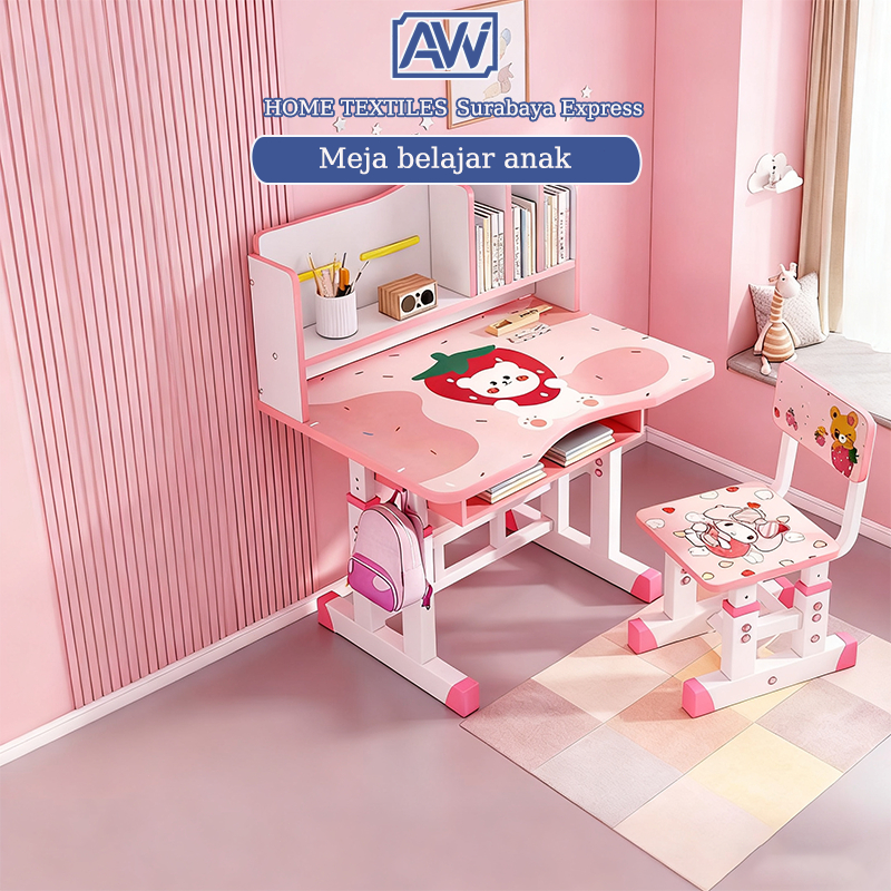 Meja belajar anak set kursi Kursi Tinggi Dapat Diatur  Meja belajar aesthetic Lemari belajar anak