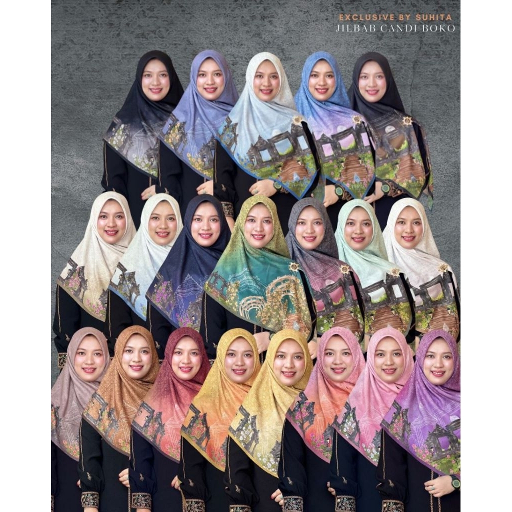 Jilbab Voal Square Segiempat Motif Candi Boko by Suhita