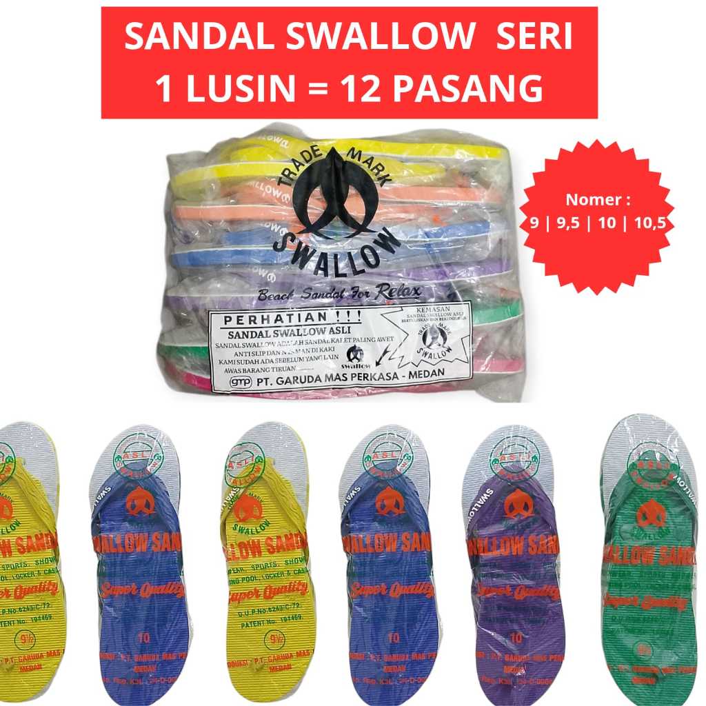 Sandal  Swallow 1 Lusin 12 Pasang Ukuran Seri / Sendal Jepit Karet Swallow