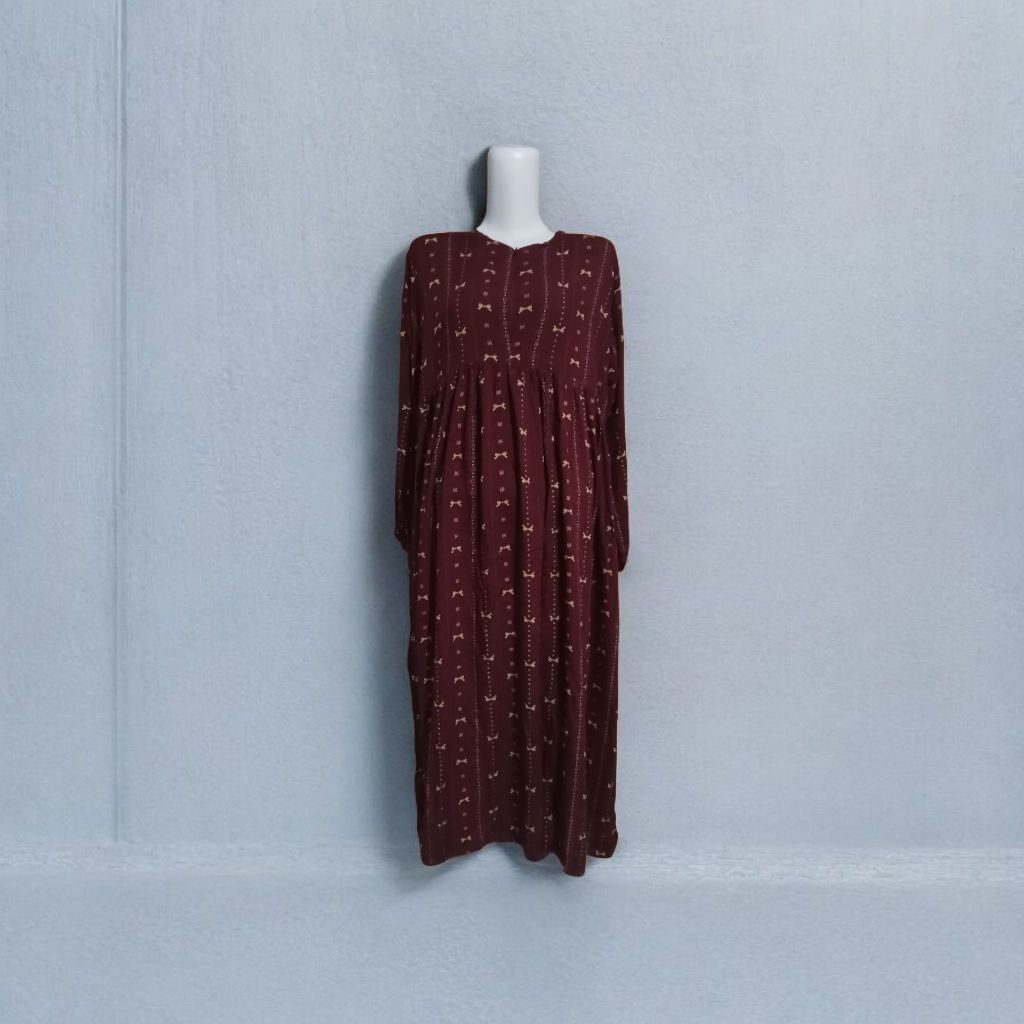 MIDI gamis rayon viscose premium motif bunga pita salur