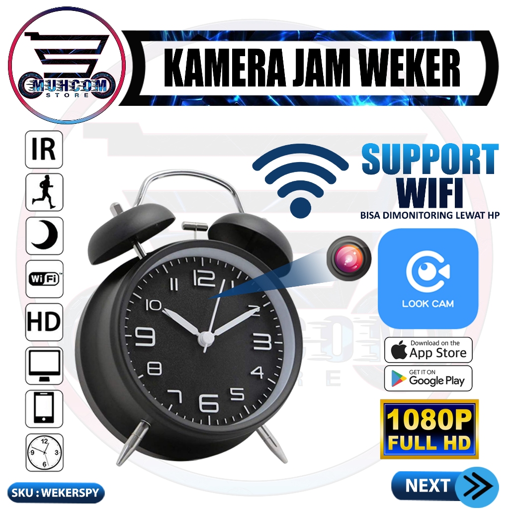 WEKERSPY Kamera Jam Meja Spy Full HD WiFi CCTV Mini Hidden Camera Jam Weker Pengintai Tersembunyi