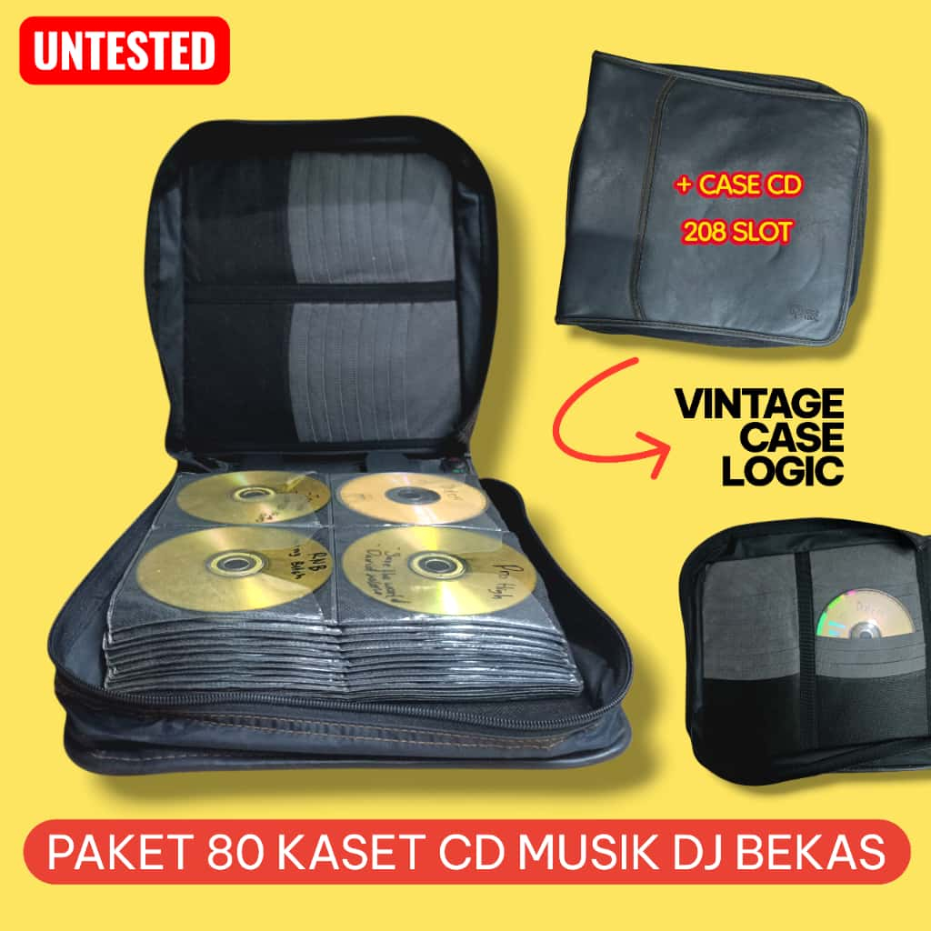 Paket Kaset CD Isi 80 + Tas CD Vintage Case Logic 208 Slot - CD Bekas Musik DJ Dekorasi Vintage