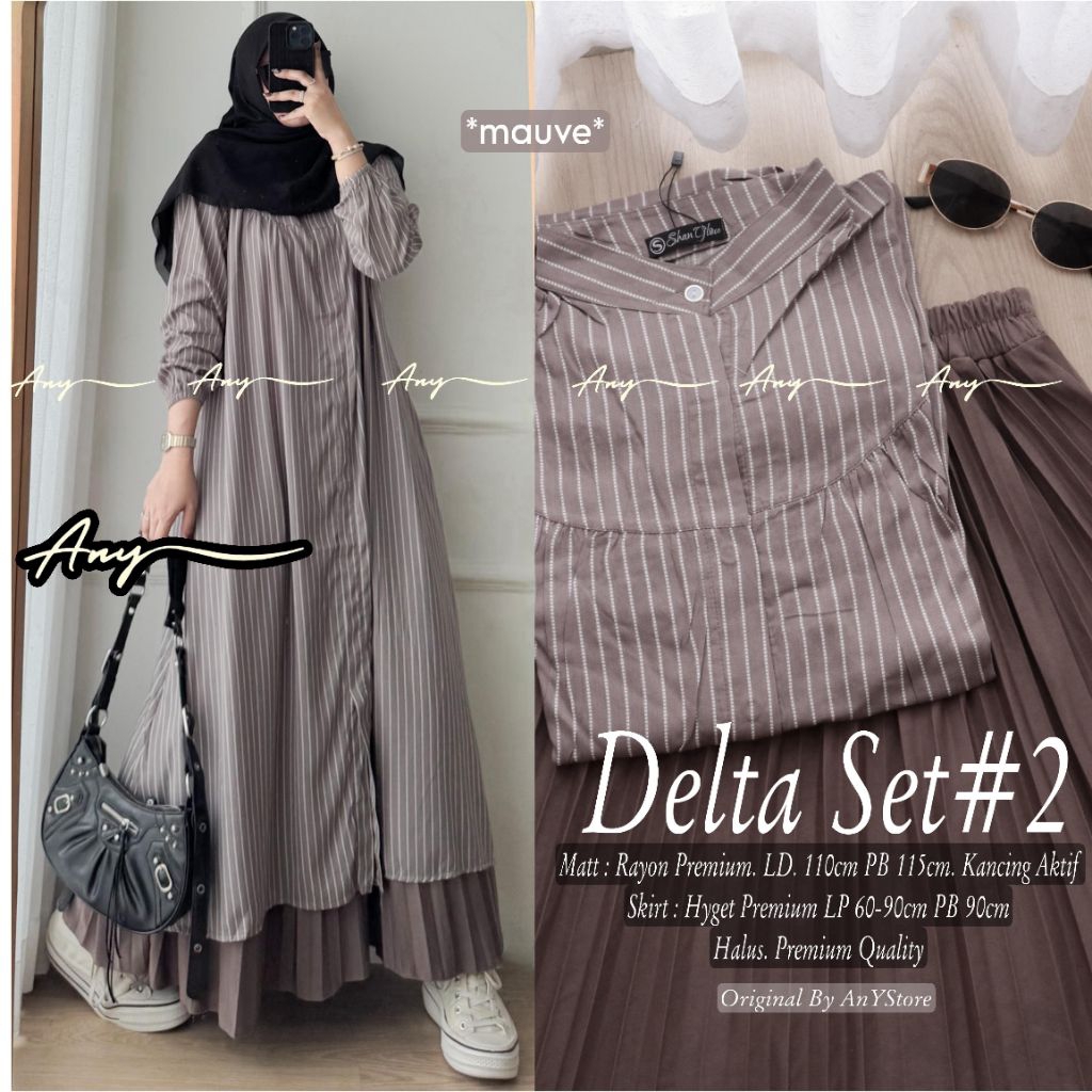 SETELAN WANITA KEKINIAN TERBARU LD110 XL DELTA SET TUNIK DAN ROK PLISKET CASUAL NYAMAN KONDANGAN