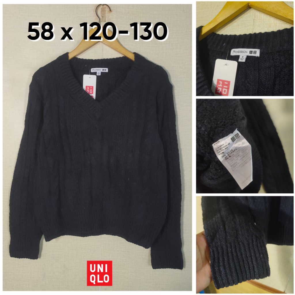 Sweater Kepang UNIQLO x JW Anderson Navy Size M Tebal Wanita Rajut Knit Cable OB907