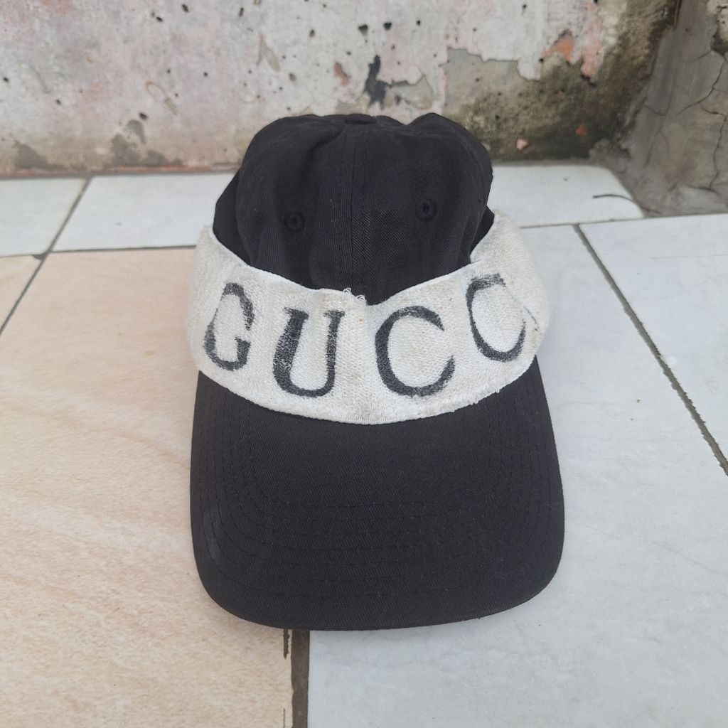 Authentic 100% Gucci Gabardine Headband Baseball Cap Logo Band Hat, Size L