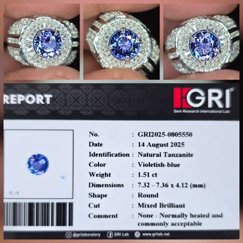 Batu Natural HQ Blue Tanzanite Memo 1.51 crt GRI LAB