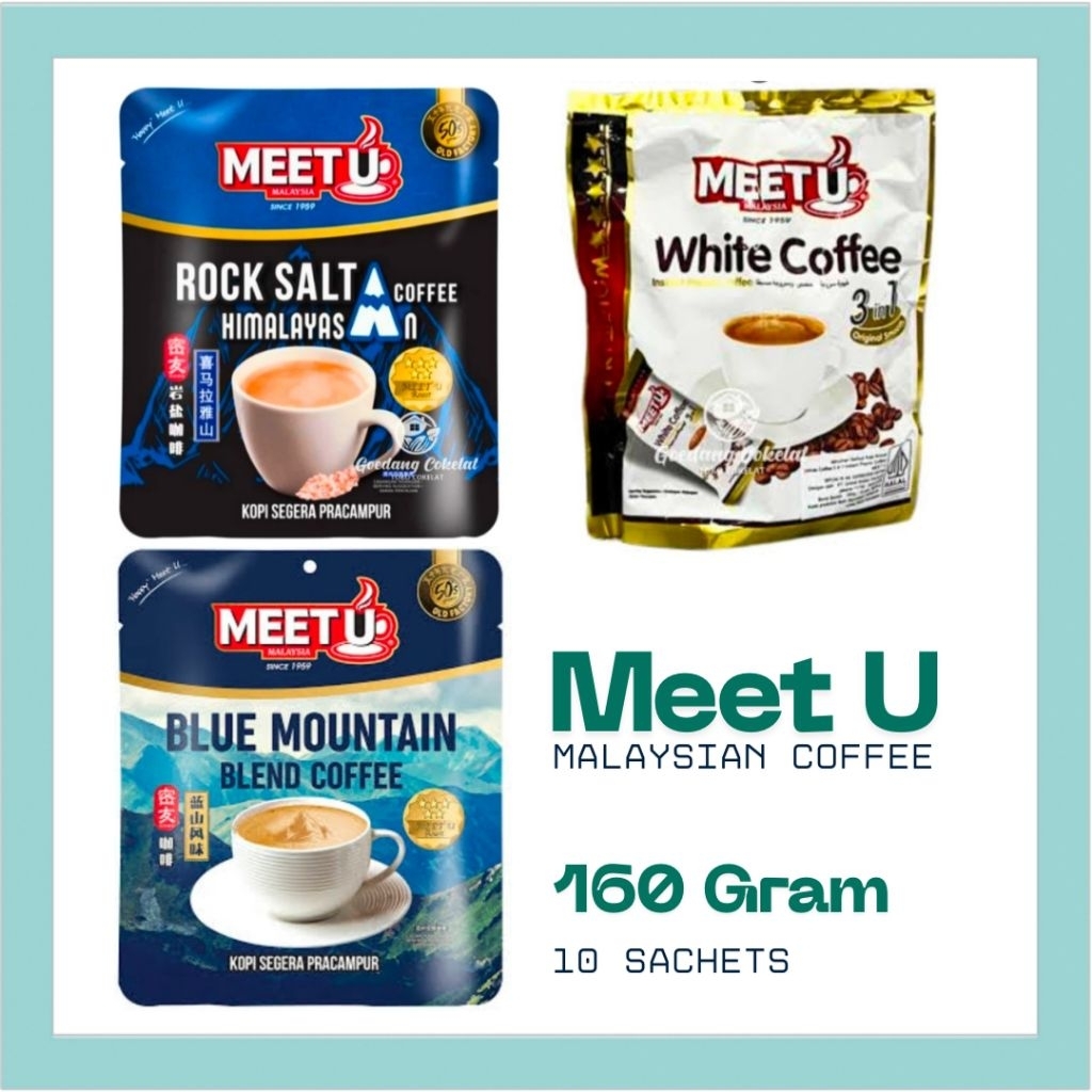 MEET U BLUE MOUNTAIN ROCK SALT HIMALAYA WHITE COFFEE MALAYSIAN COFFEE 116 Gram isi 10's kopi bubuk i