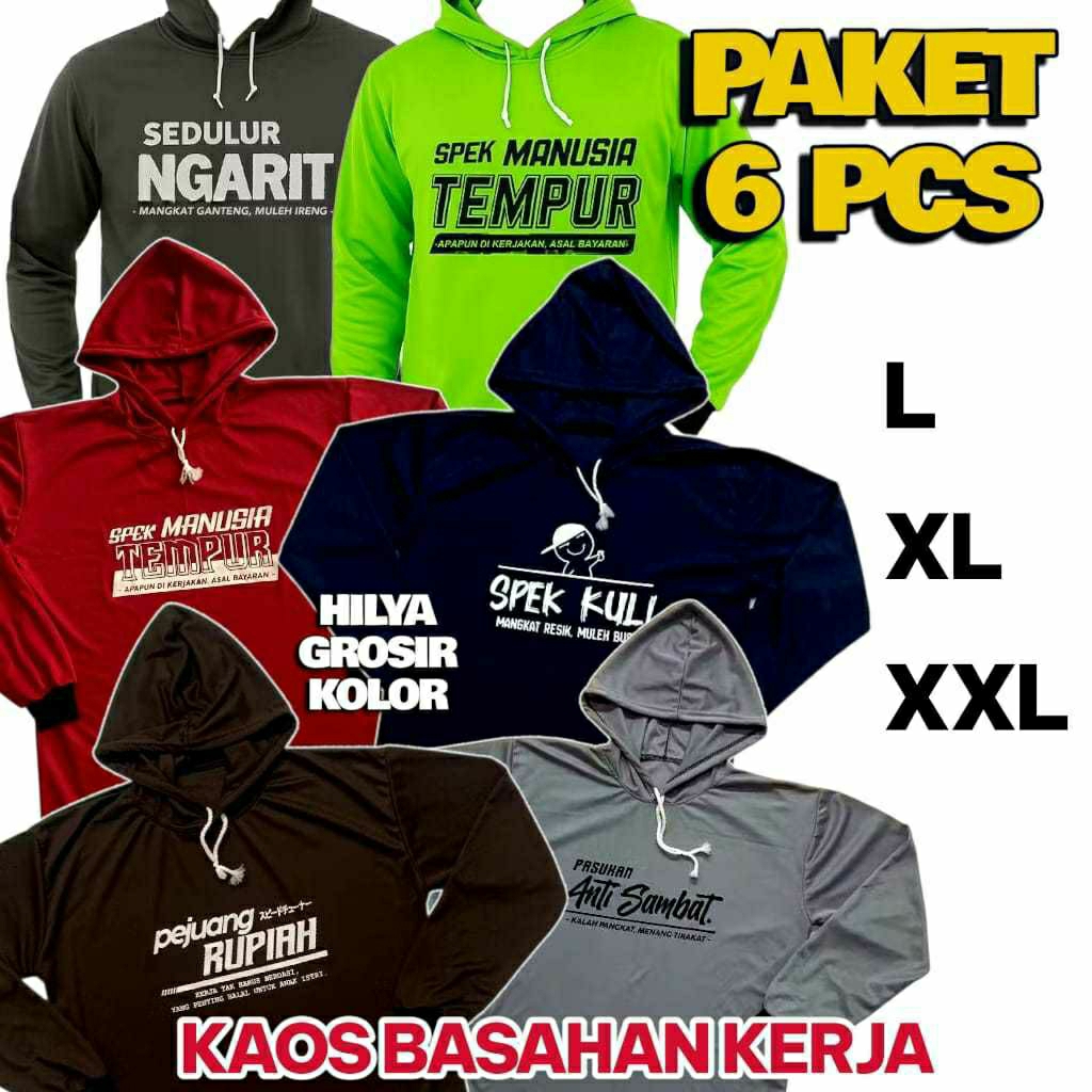 [Promo 3 Pcs]Kaos Sawah Lengan Panjang Kupluk Topi Pria Wanita/kaos Sawahan Lengan Panjang