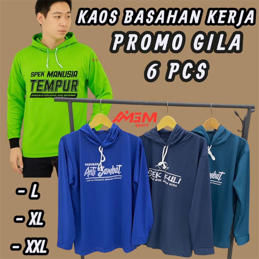 PROMO GILAA 5 PCS Kaos Basahan Kerja Lengan Panjang/Baju Kerja Proyek Lengan Panjang Kupluk Bertudun