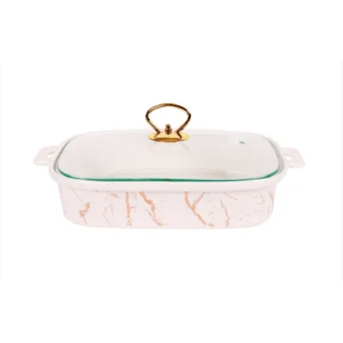 Appetite 33 Cm Wadah Saji Casserole Porcelain Oval Marble - Putih