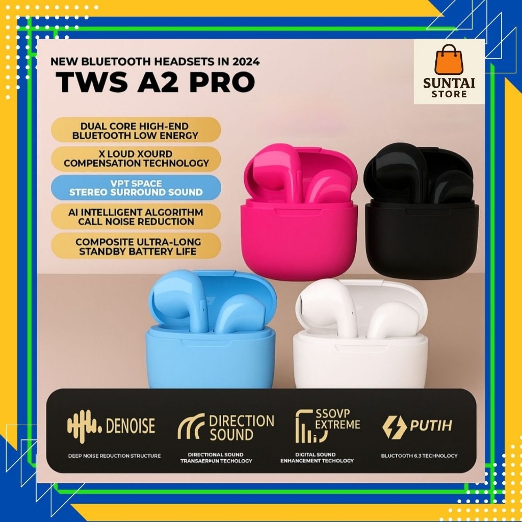 A2 Pro Headset TWS Bluetooth 5.3 Wireless LED Long Battery HIFi Waterproof Bass Earbuds Earclips E-S