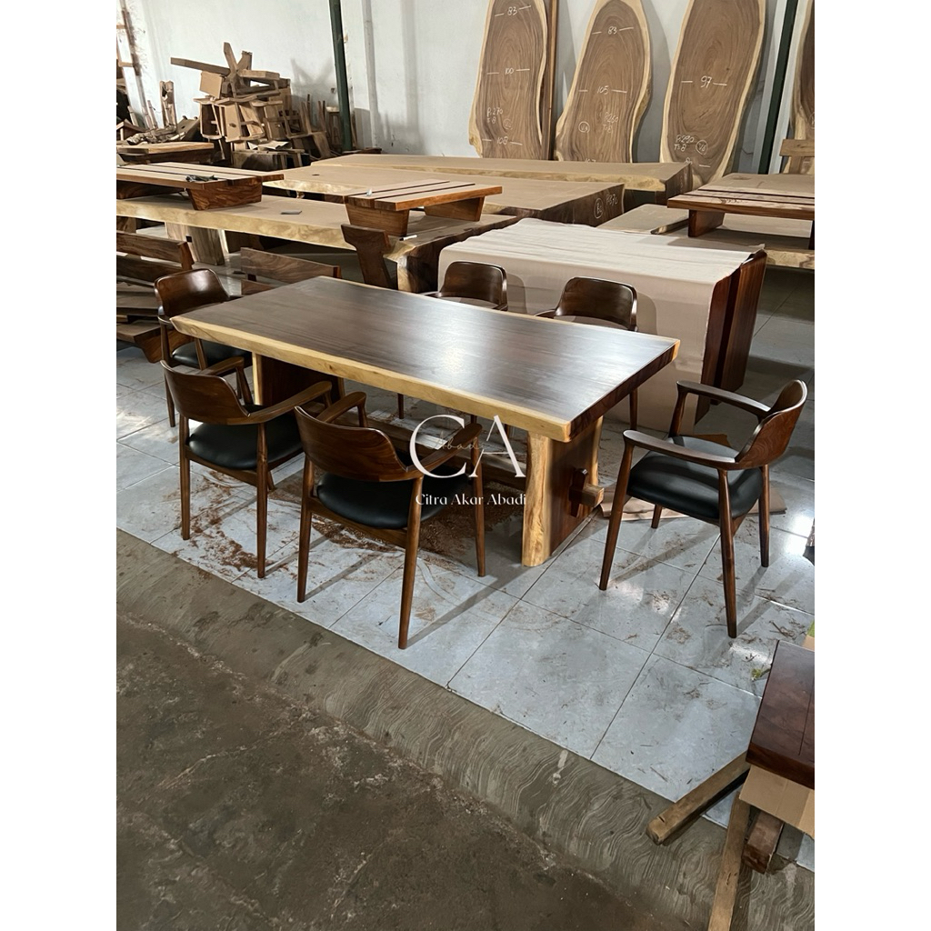 set meja makan kayu trembesi meja makan solid