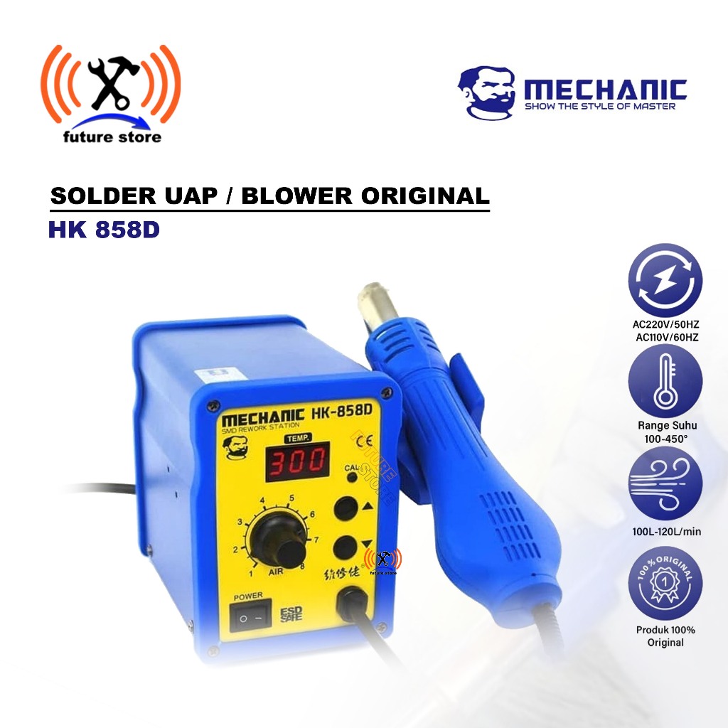 MECHANIC HK858D Solder Uap Blower Original – Hot Air Rework Station Untuk Servis HP & PCB