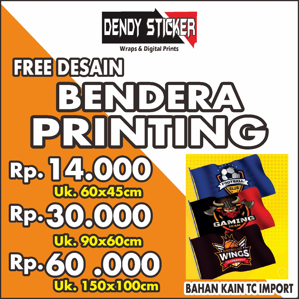 TERMURAH CETAK BENDERA CUSTOM FULL PRINT KAIN TC IMPORT