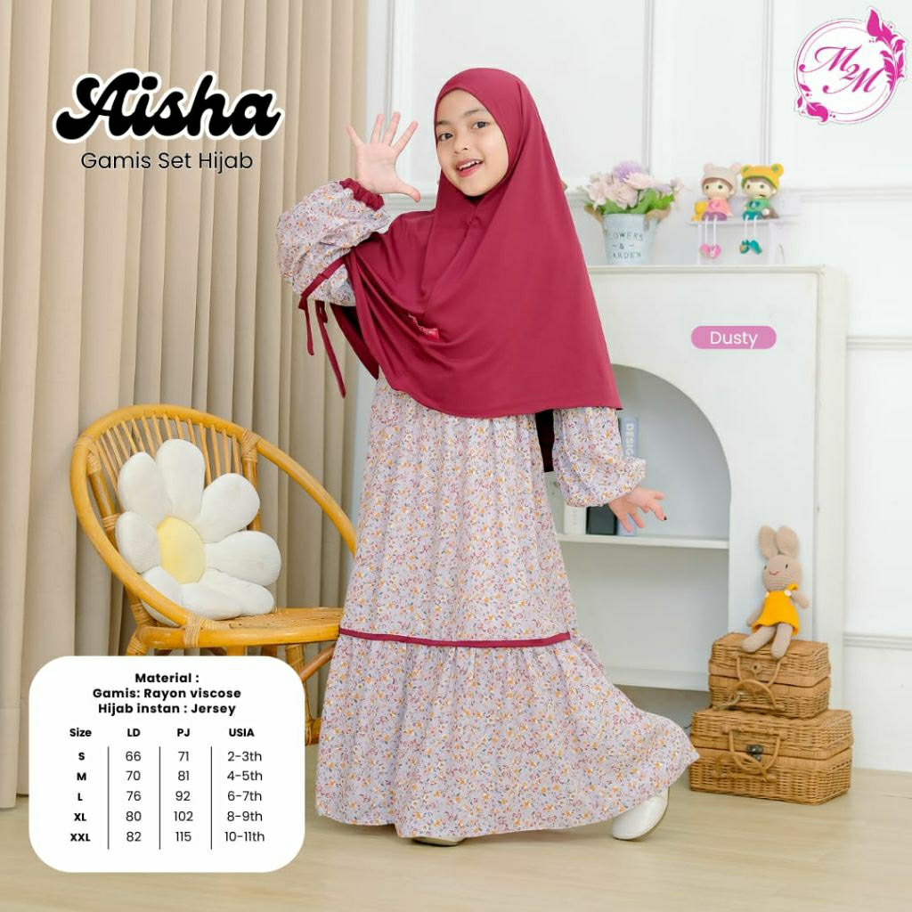 Aisha set gamis rayon anak remaja motif bunga (free+hijab)