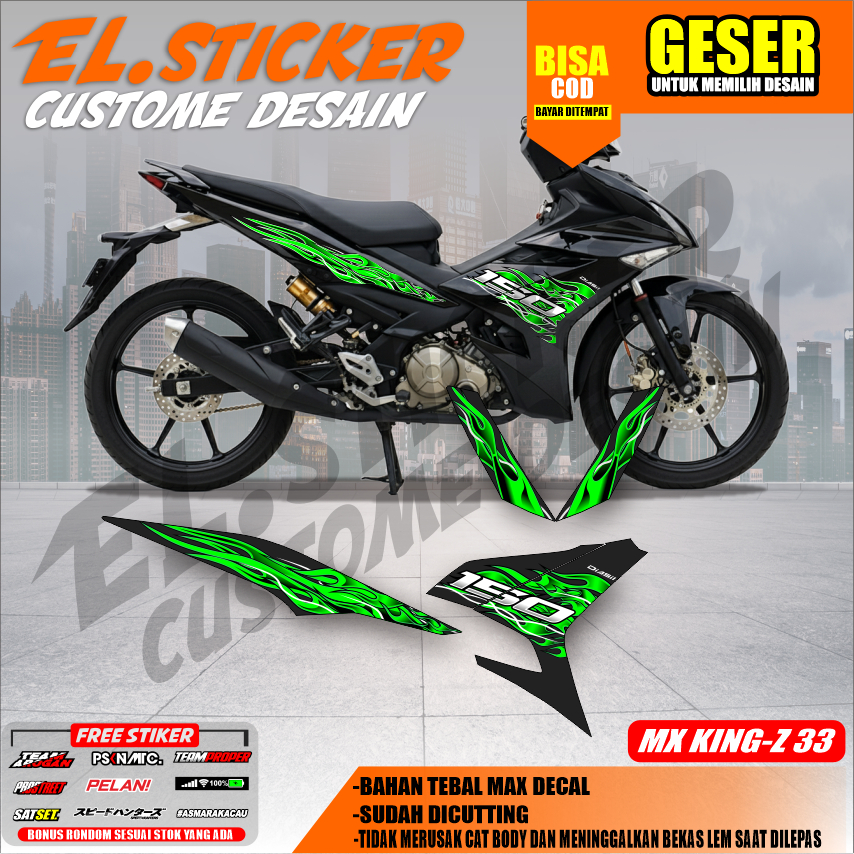 Striping Stiker Transparan UV MX-KING 150 Bahan Maxdecal Model Minimalis Warna Hijau| Oren MX King-Z