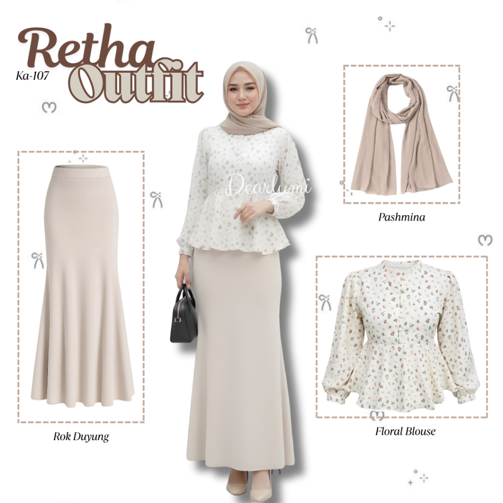 Upstyle - Retha Outfit set lebaran kekinian OOTD Wanita Korean Style Lebaran Vibes ( Flower Blouse +