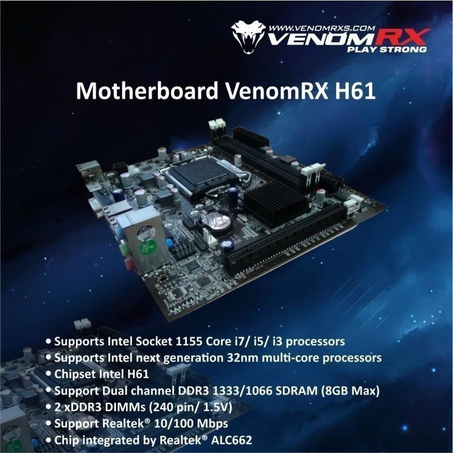 Mainboard VenomRX H61 LGA1155 Intel Gen 2-3 DDR3 Motherboard PC