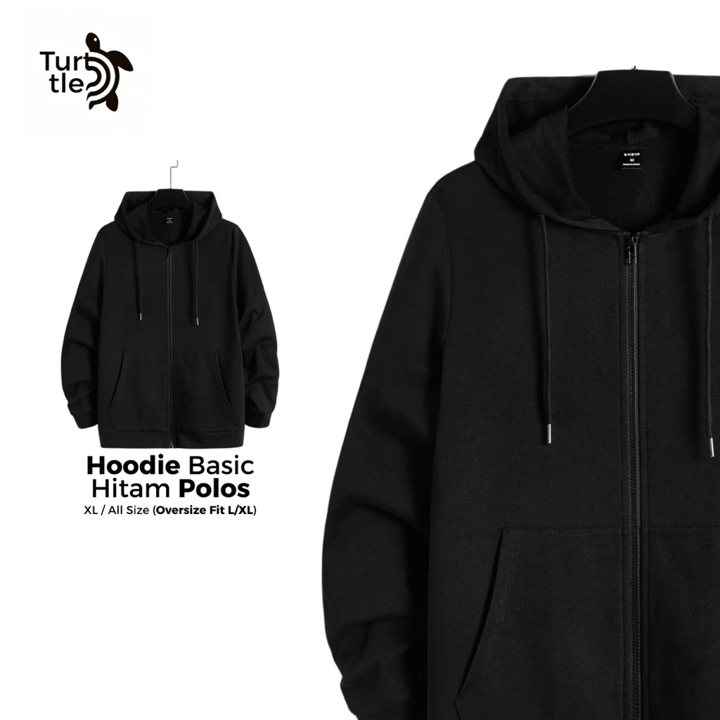 Hoodie Basic Hitam Polos Tebal! Cocok Pria/Wanita