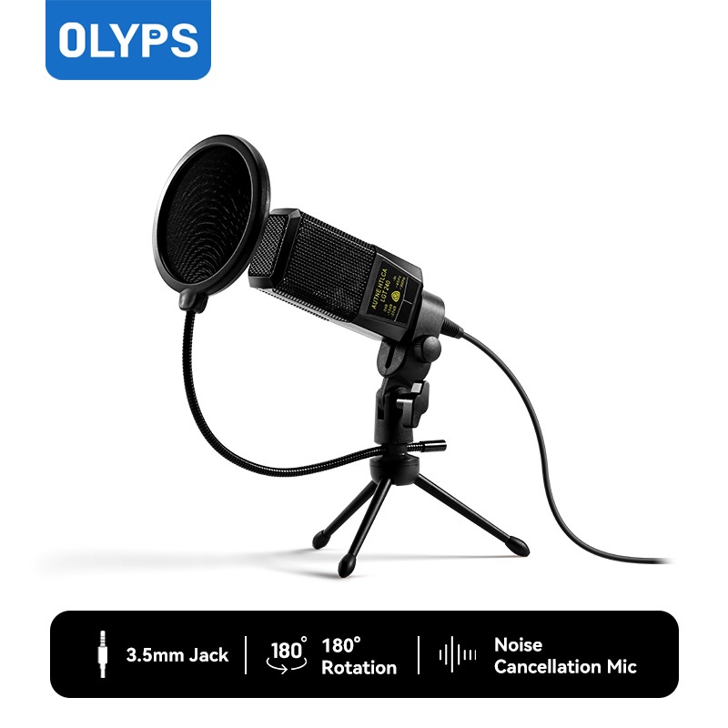 OLYPS Microphone Karaoke Kabel Condenser Mic Untuk Phone PC Laptop Live Streaming Recording