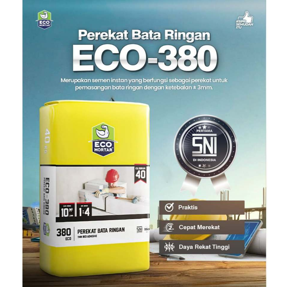 Eco Mortar Perekat Bata Ringan Eco 380 Eco Mortar Sni Adhesive Mortar Instan Semen Instan Co