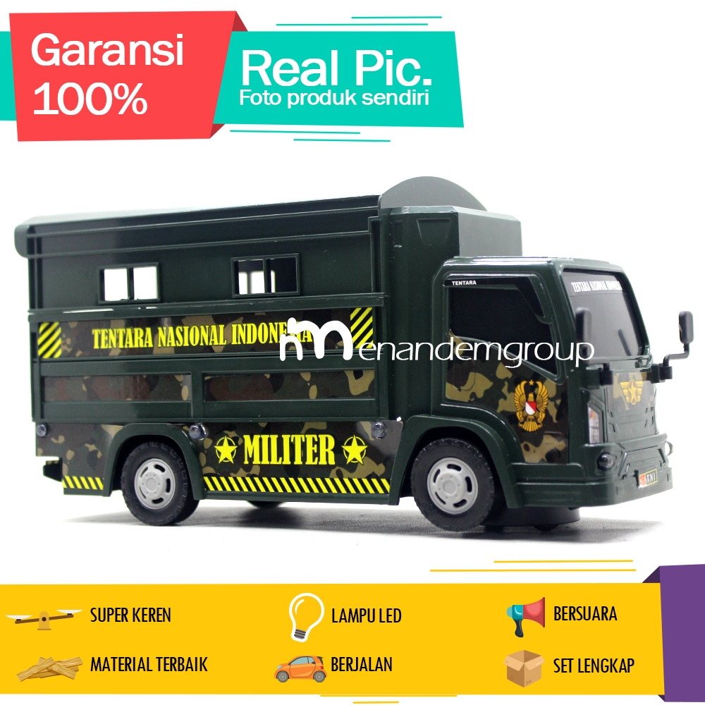 Mainan Mobil Mobilan Truk Oleng Fuso Basuri Engkel TNI Polisi Militer Berlajan Bersuara LED