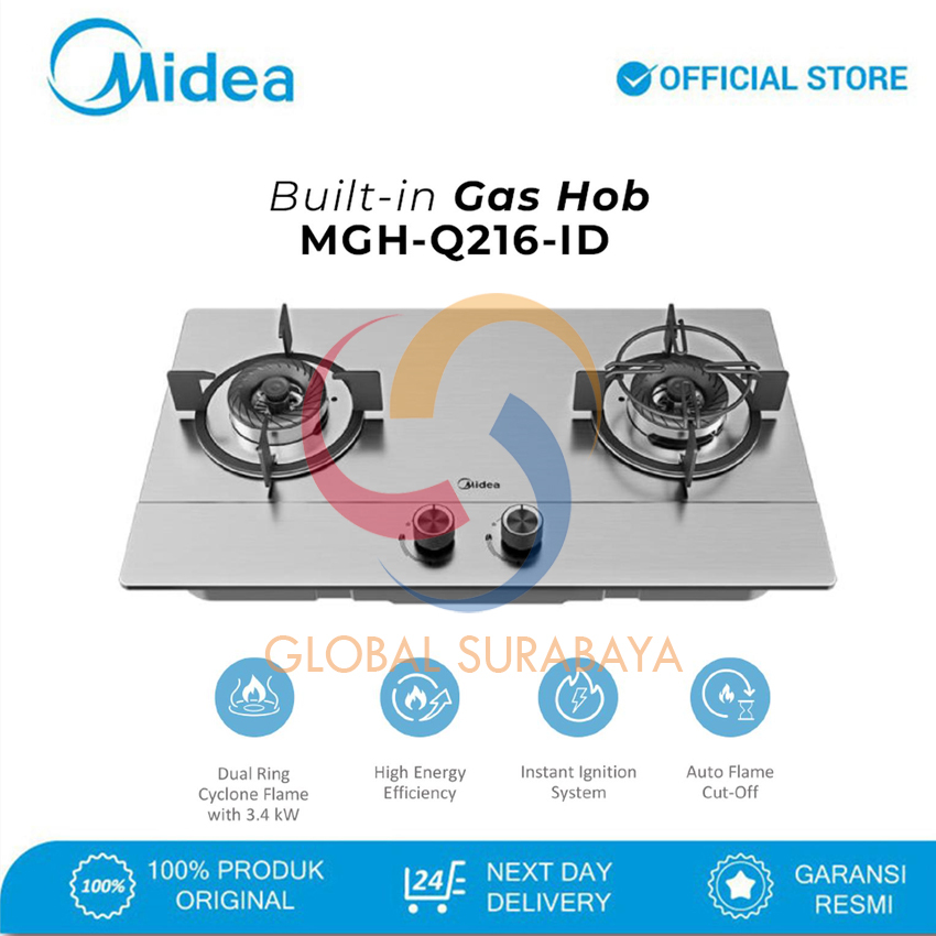 Midea Kompor Tanam 2 Tungku MGH-Q216-ID Built In Gas Hob Kompor Gas Tanam Stainless Steel