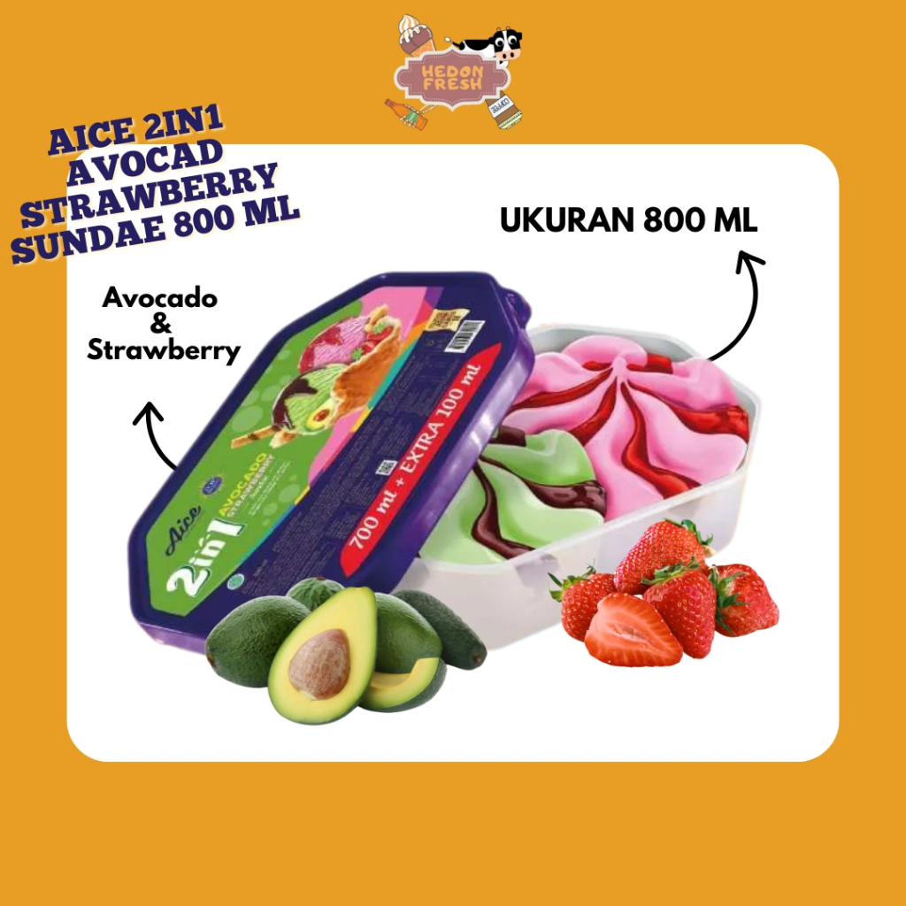 Ice Cream Aice 2in1 800 ML -  Avocado Strawberry Sundae