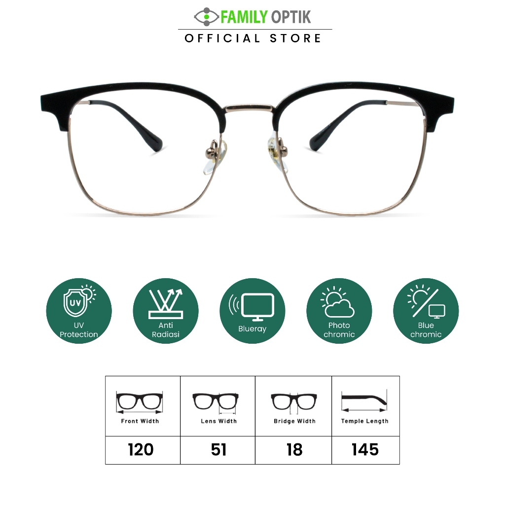 Family Optik - Kacamata Vintage Blueray Photocromic Anti Radiasi HC50079