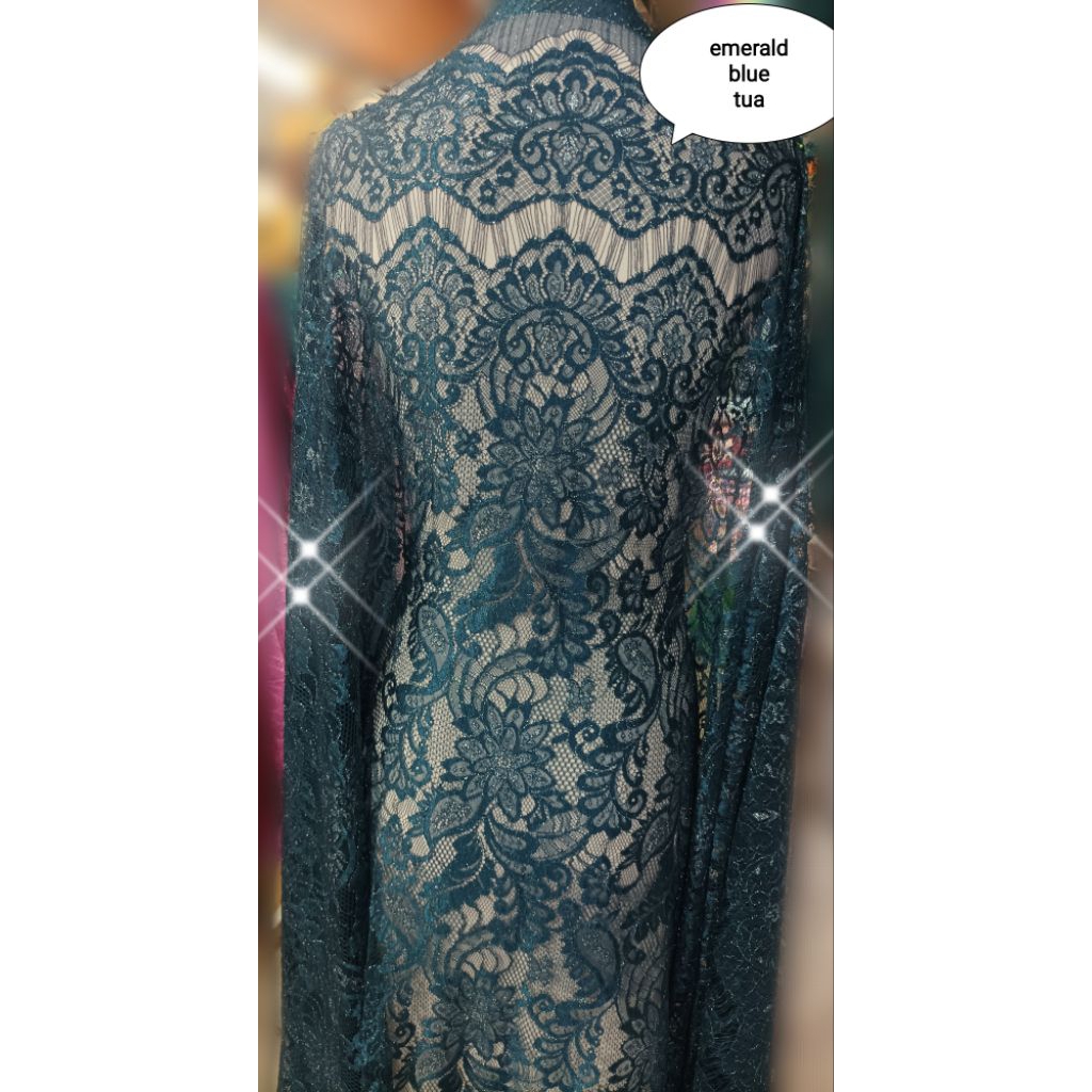 brokat semi prancis biru emerald dan hijau emerald ( 1.4 x 2.5 meter/ panel)